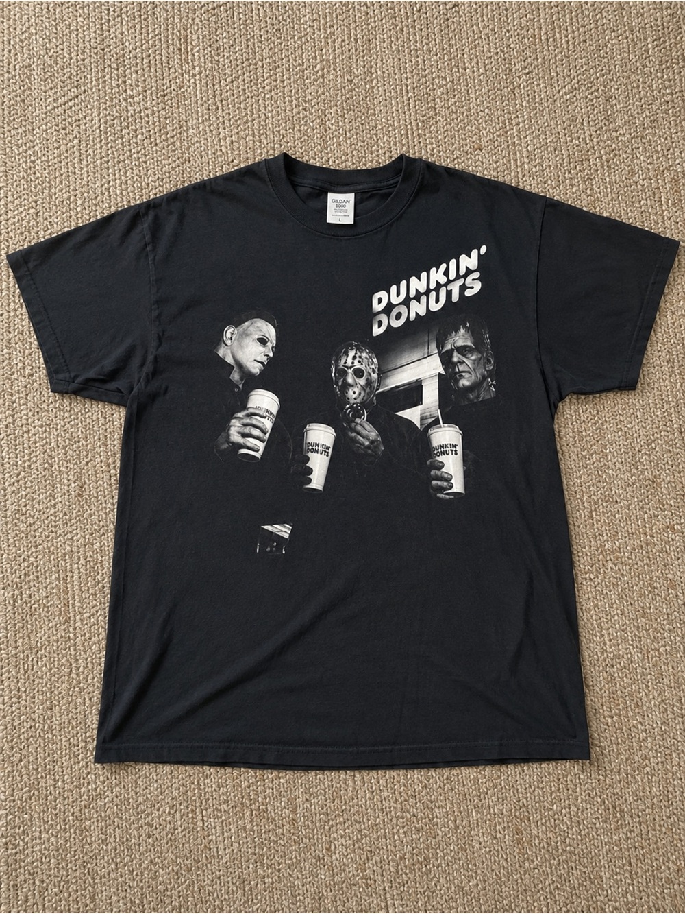 Black Graphic Tee with White Dunkin' Donuts Print T-shirt